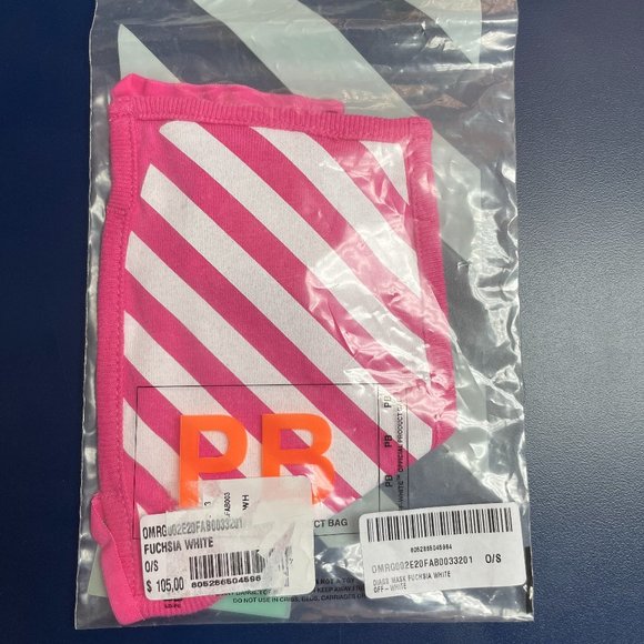 NWT OFF-WHITE Fuchsia Pink & White Diagonal Striped Face Mask - Picture 4 of 5
